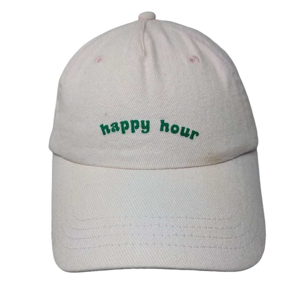 Happy Hour Slideback Hat Pink One Size Adjustable Embroidered Vented Holes Rubi